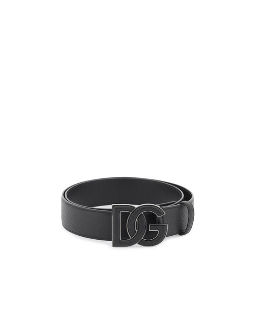 Dolce & Gabbana Black Leather Belt With Dg Logo Buckle for men