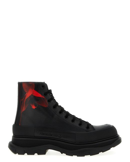 Alexander McQueen Black Logo-debossed Leather Boots for men