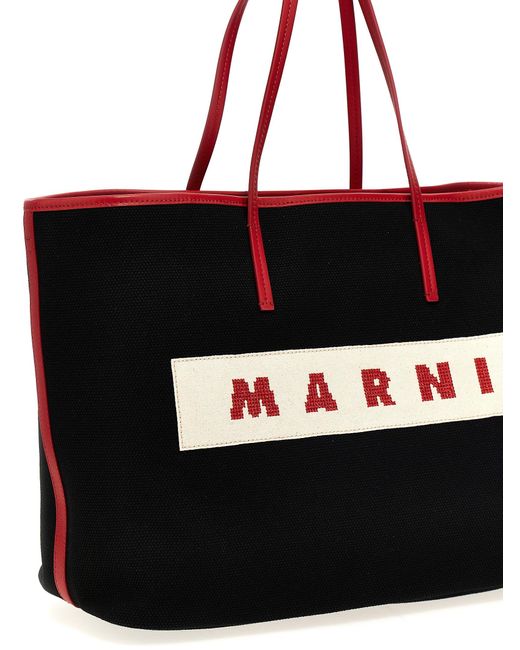 Logo Canvas Shopping Bag Tote Multicolor di Marni in Black