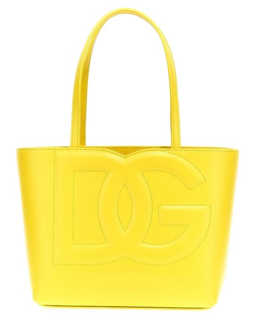 Borsa tote in pelle con logo di Dolce & Gabbana in Yellow