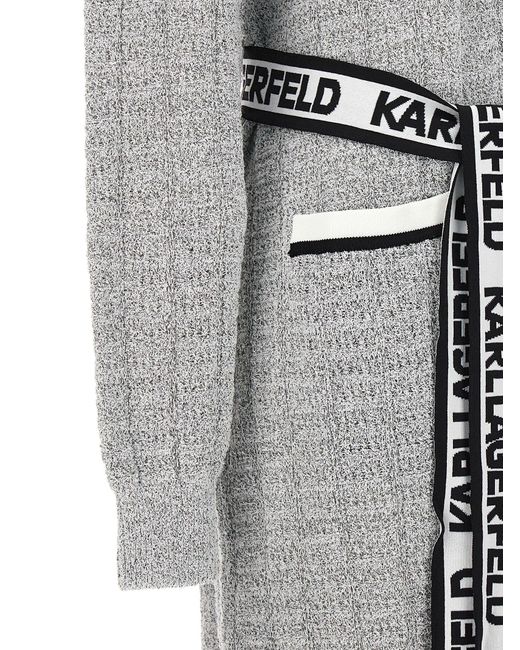 Karl Lagerfeld Gray Long Bouclé Fabric Cardigan With Logo