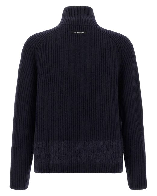 DSquared² Blue Carded Wool Insert Cardigan Sweaters And Cardigans for men