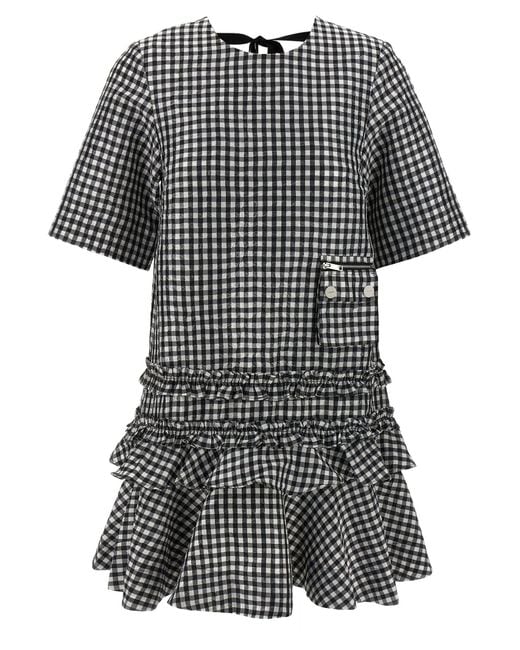 ワンピース Ganni 'Crinkled Check Mini' dress Black Crinkled Check Mini Dress | GANNI US