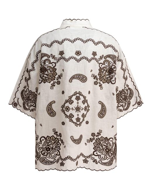 Zimmermann White 'Ascension' Embroidered Linen Shirt
