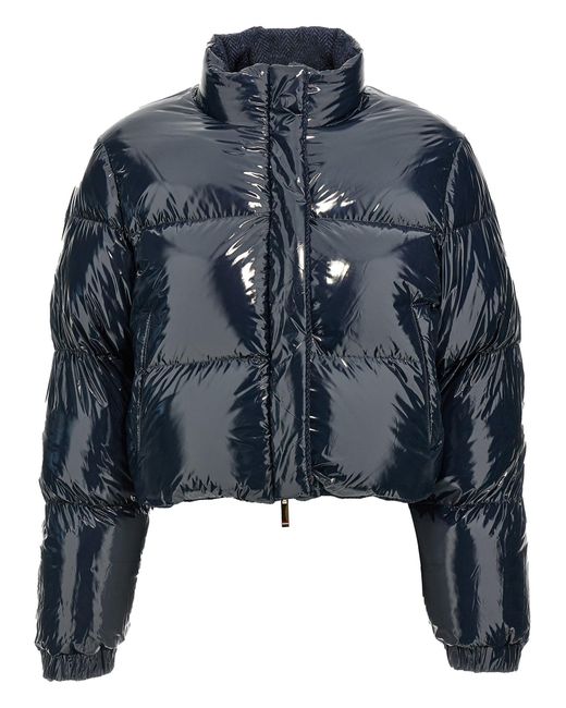 Thom Browne Blue Herringbone Harris Tweed' Reversible Down Jacket