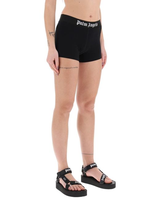 Palm Angels Black Sporty Shorts With Branded Stripe