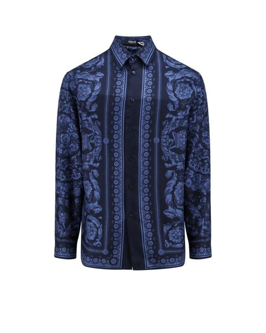 Versace Blue Barocco Silk Shirt for men