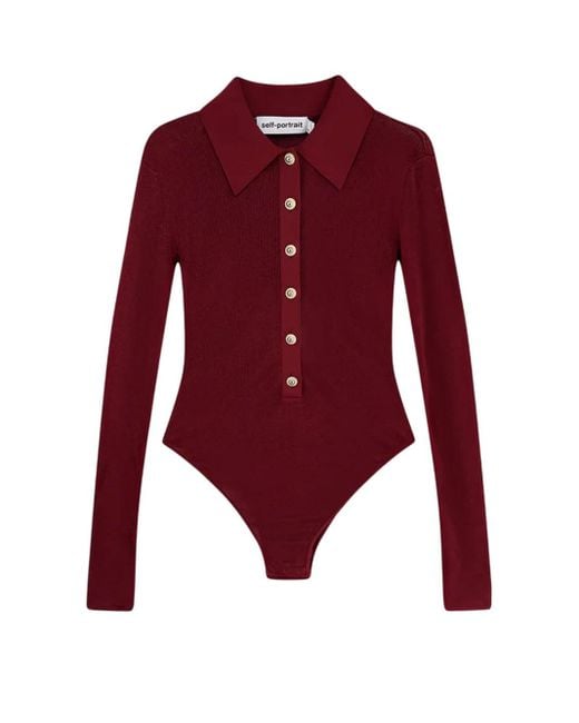 Viscose Bodysuit-Donna di Self-Portrait in Red
