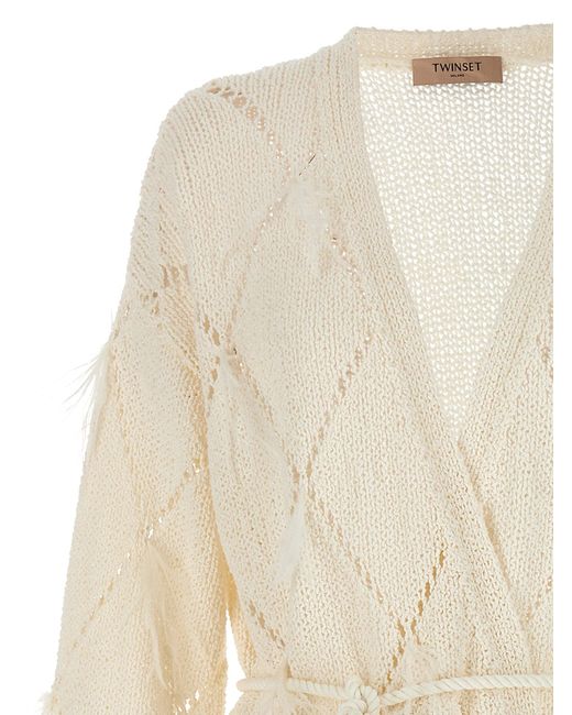 Twin Set White Feather Cardigan Sweater, Cardigans