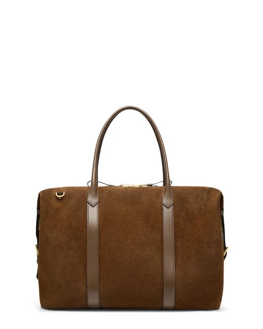 Tom Ford Brown Suede Travel Bag With Leather Inserts for men