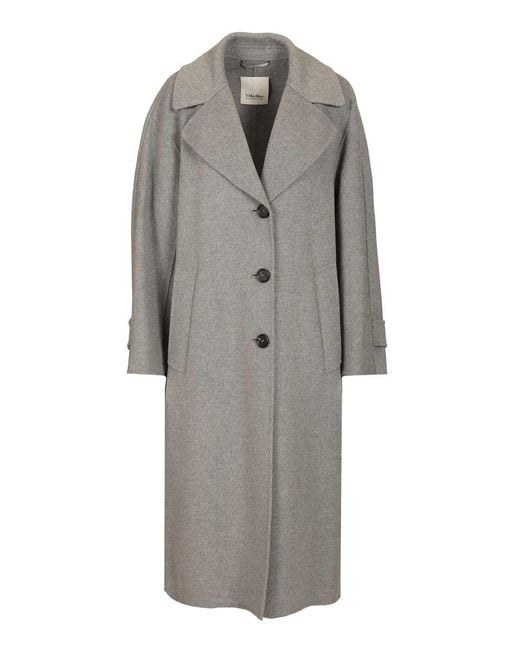 Max Mara Gray "Zoe" Single-Breasted Wool Coat