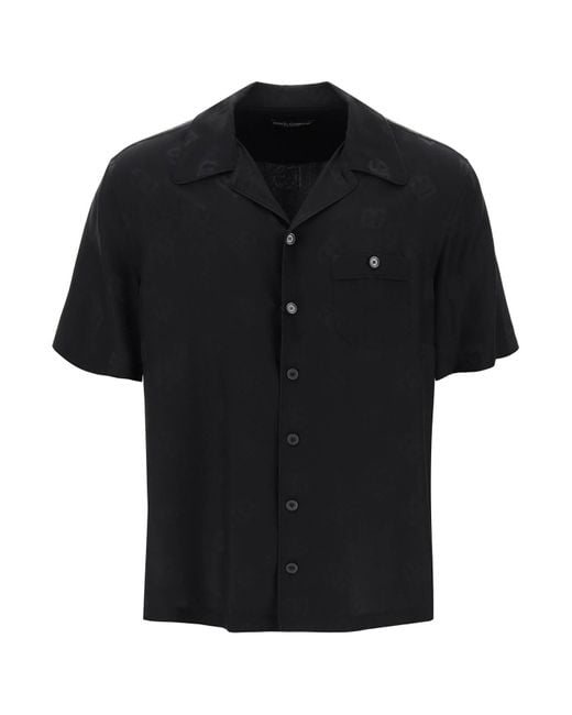 Camicia Bowling In Seta Jacquard di Dolce & Gabbana in Black da Uomo