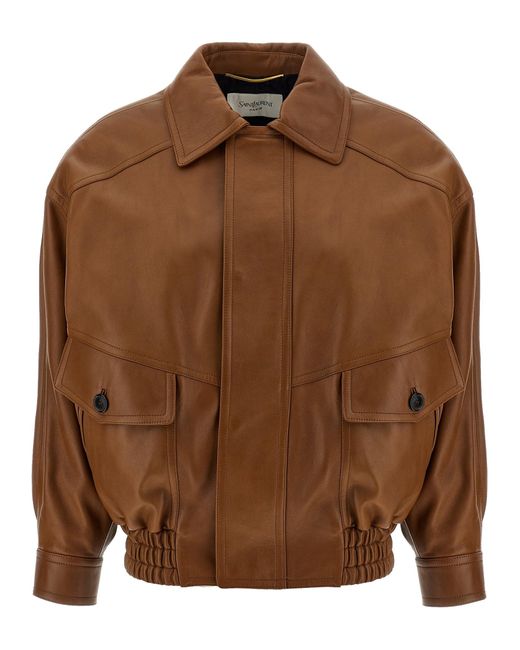 Leather Bomber Jacket Puffer Jackets Marrone-Donna di Saint Laurent in Brown