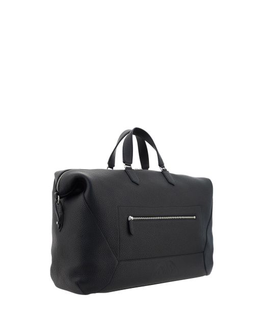 Alexander McQueen Black Leather Duffle Bag With Logo Print for men