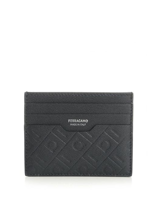 Ferragamo Gray Monogram Debossed Card Case for men