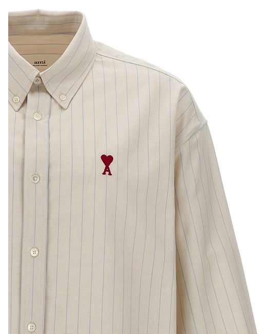 Logo Embroidery Striped Shirt Camicie Multicolor di AMI in White da Uomo