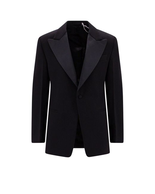 Ferragamo Blue Wool Blazer With Satin Profiles for men