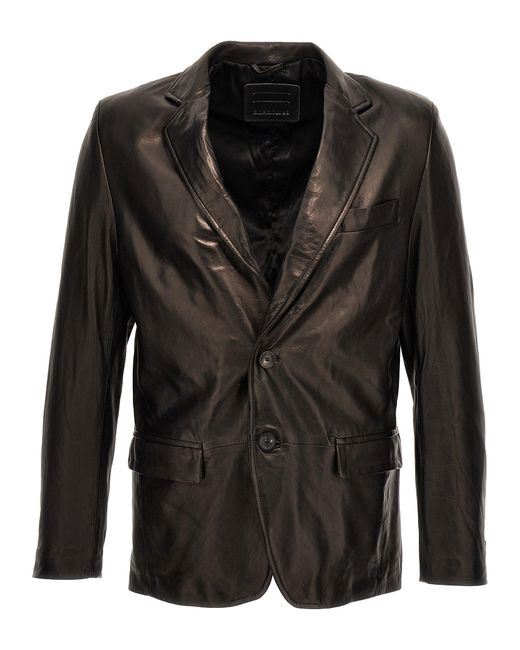 Giorgio Brato Black Single-breasted Leather Blazer for men