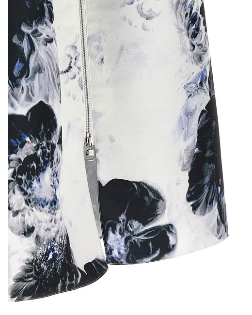Alexander McQueen White Floral-print Zip-front Woven Midi Dress