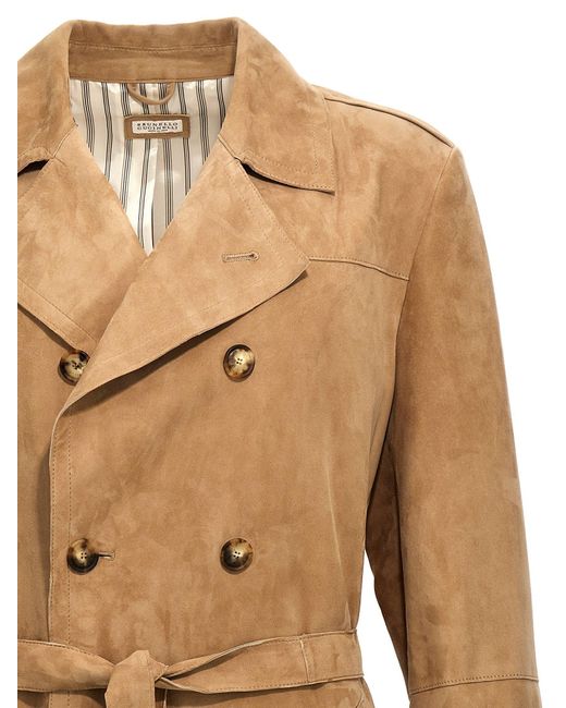 Brunello Cucinelli Natural Suede Trench Coat for men