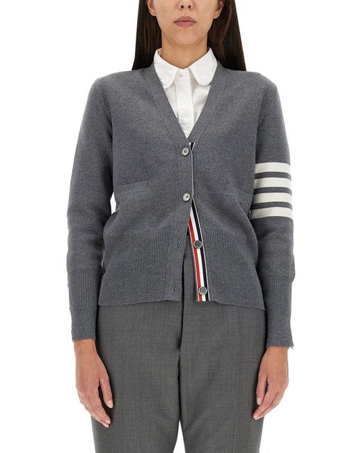 Cardigan Con Scollo A V di Thom Browne in Gray