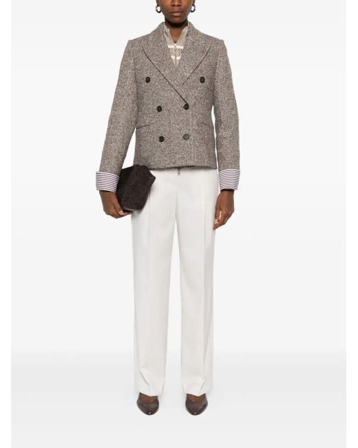 Brunello Cucinelli Brown Double-Breasted Wool Short Coat