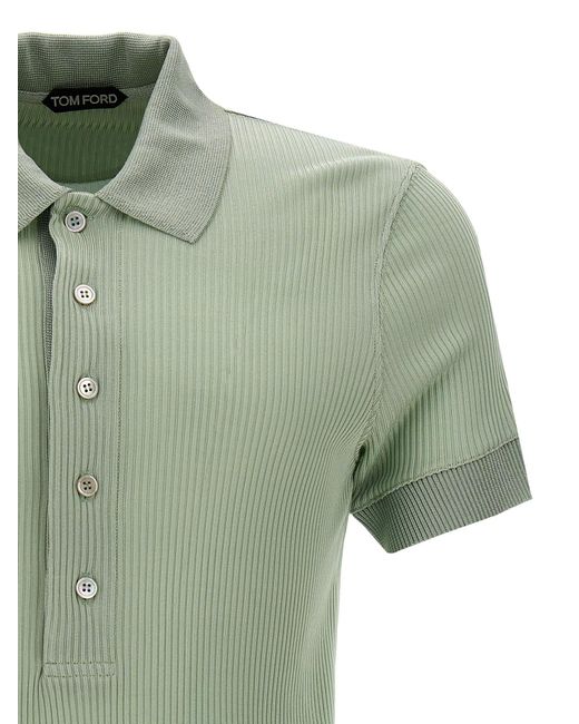 Ribbed Viscose Shirt Polo Verde di Tom Ford in Green da Uomo