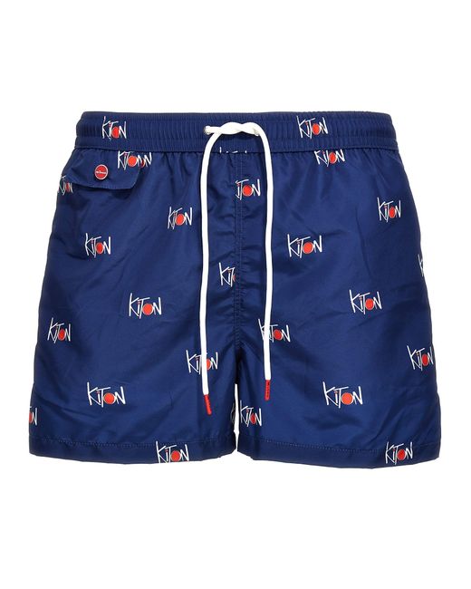 Kiton Blue Logo Print Swim Shorts Beachwear for men