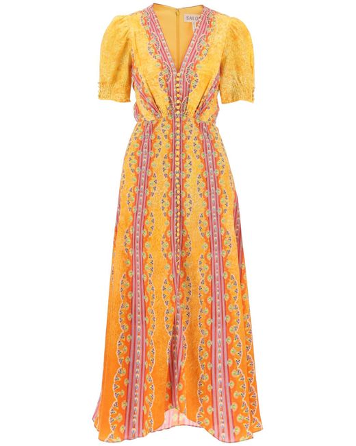 Saloni Orange Long Silk Dress Lea