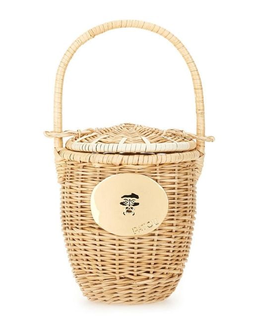 Patou White Wicker Bucket Bag