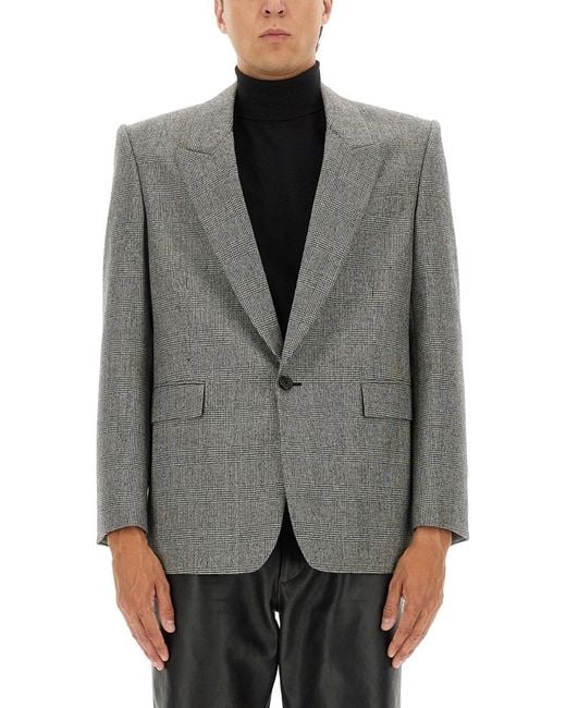 Single-Breasted Wool Flannel Jacket-Uomo di Saint Laurent in Gray da Uomo