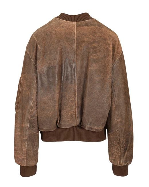 DFOUR® Brown Leather Bomber Jacket Jackets