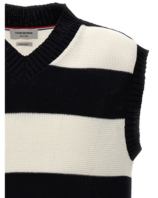 Thom Browne Black 'Rugby Stripe' Vest for men
