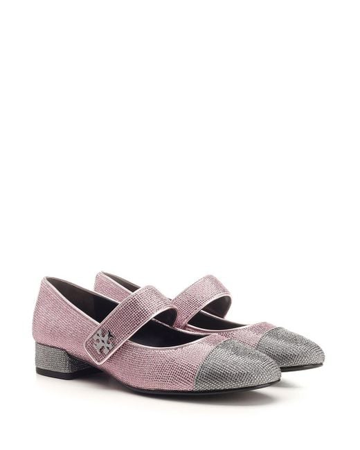 Tory Burch Pink Embellished Mary Jane Pumps