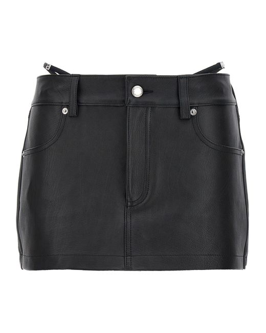 Thong Leather Skort Bermuda, Short Nero di Alexander Wang in Black