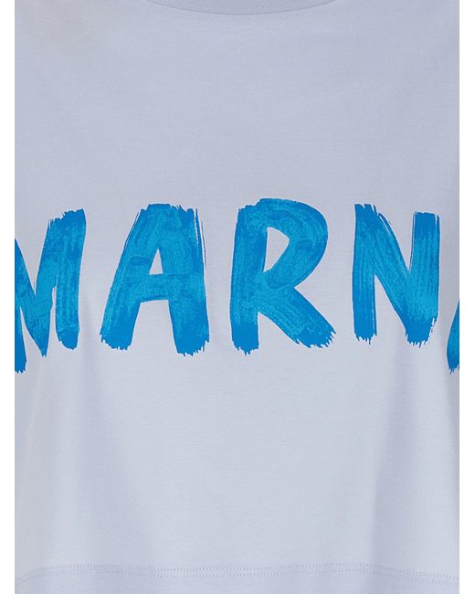 Marni Blue Logo Print Cropped T-shirt