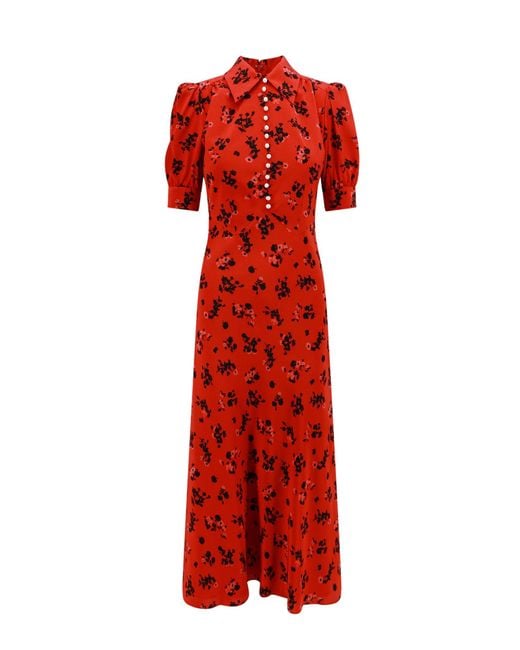 Alessandra Rich Red Floral-print Fla-hem Silk Midi Dress