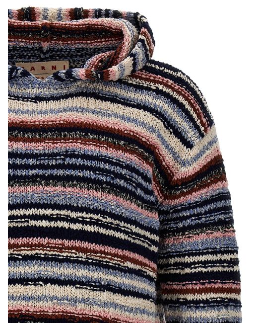 Striped Hooded Sweater Maglioni Multicolor di Marni in Gray da Uomo