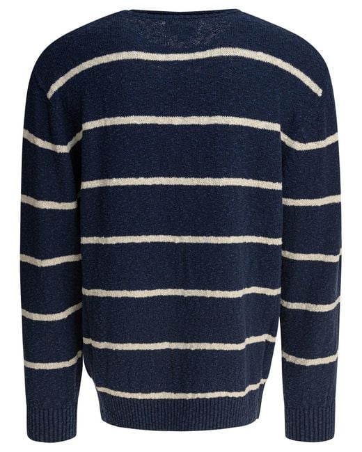 Beams Plus Striped Crewneck Sweater Knitwear Blue for men
