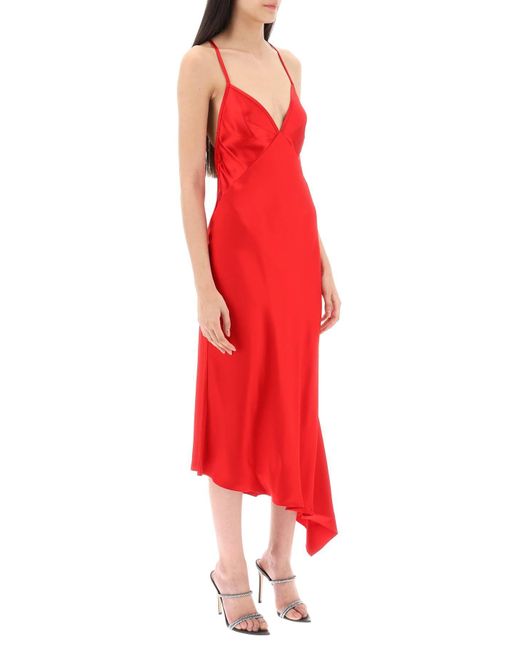 N°21 Red Satin Slip Dress With Asymmetrical Hem