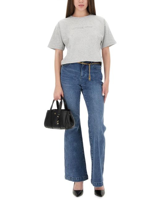 Michael Kors Blue Cropped T-shirt With Embossed Logo