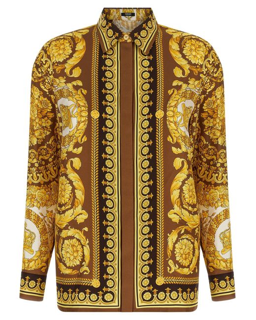 Versace Yellow Silk Shirt With 'Barocco' Print