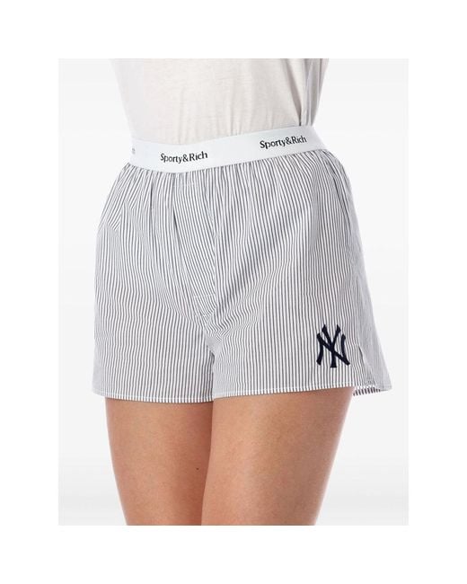 Sporty & Rich Blue Yankees Serif Striped Shorts