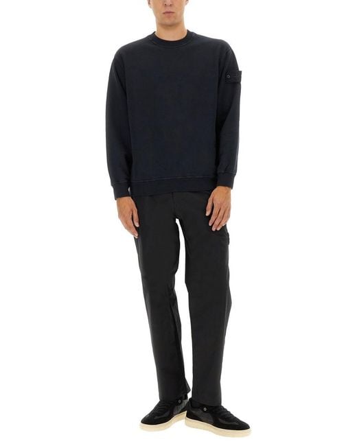 Stone Island Blue Sweatshirt With Ribbed Edges for men