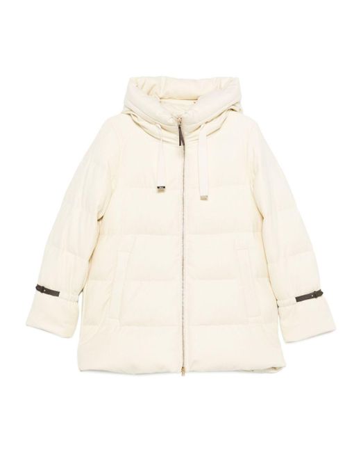 Herno Natural Hooded Medium-Length Wool Down Jacket With Zip