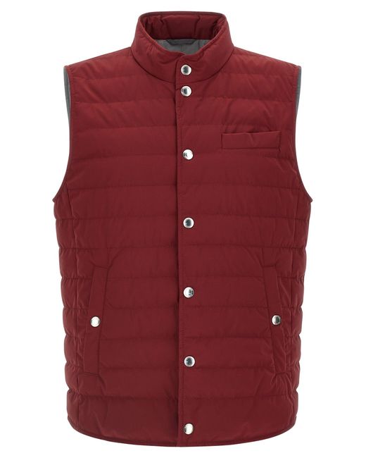 Gilet Trapuntato A Collo Alto di Brunello Cucinelli in Red da Uomo