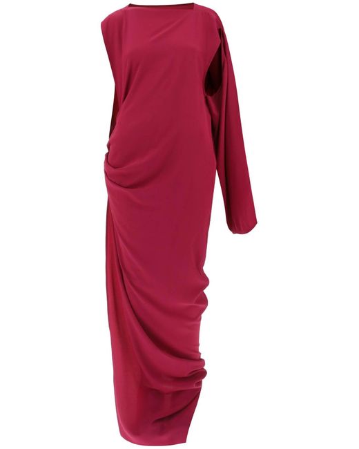 Rick Owens Red Draped Asymmetrical Maxi Dress