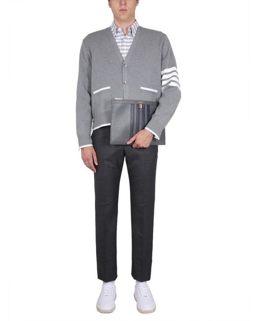 Thom Browne Gray 4Bar Stripe Cardigan for men