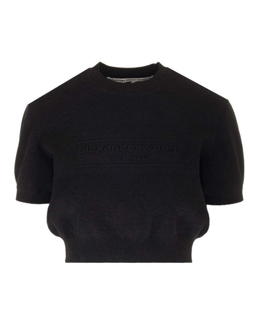Tシャツ・カットソー Alexander Wang Cropped Crew Neck Sweater Alexander Wang Cropped Crew Neck Sweater T-Shirt in Blue | Lyst