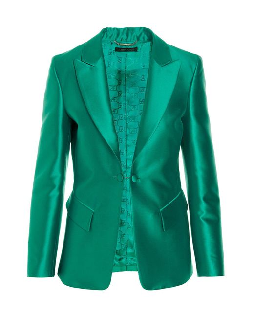 Alberta Ferretti Green Single Breast Satin Blazer Jacket